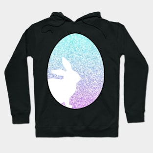 Easter Bunny Silhouette in Pastel Blue Purple Ombre Faux Glitter Easter Egg Hoodie